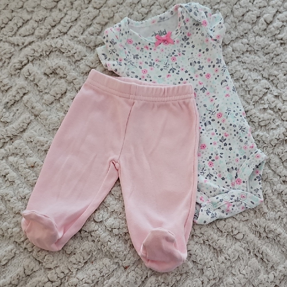 Carter's Floral Baby Bodysuit with Pink Bow Preemie